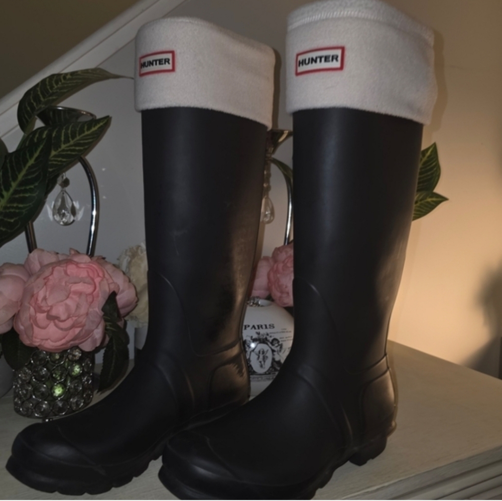Hunter Black Rain Boots with White Top